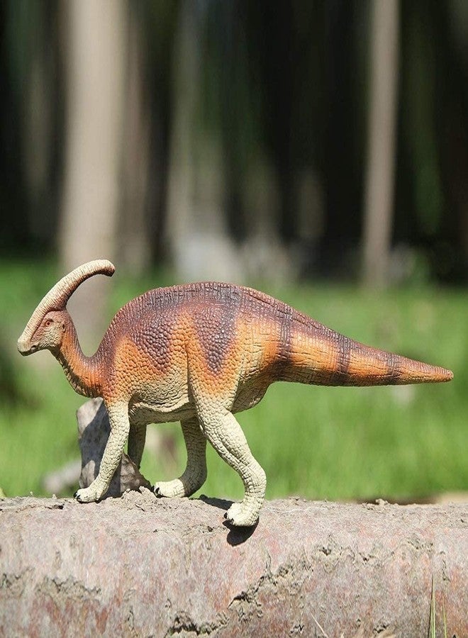 FUNFOB Dinosaur Toy Figure Width - 19.5cm Parasaurolophus Dinosaur Toy for Kids & Adults PVC Multicolour | Single Horn Orange Brown Dino SML - Image 5